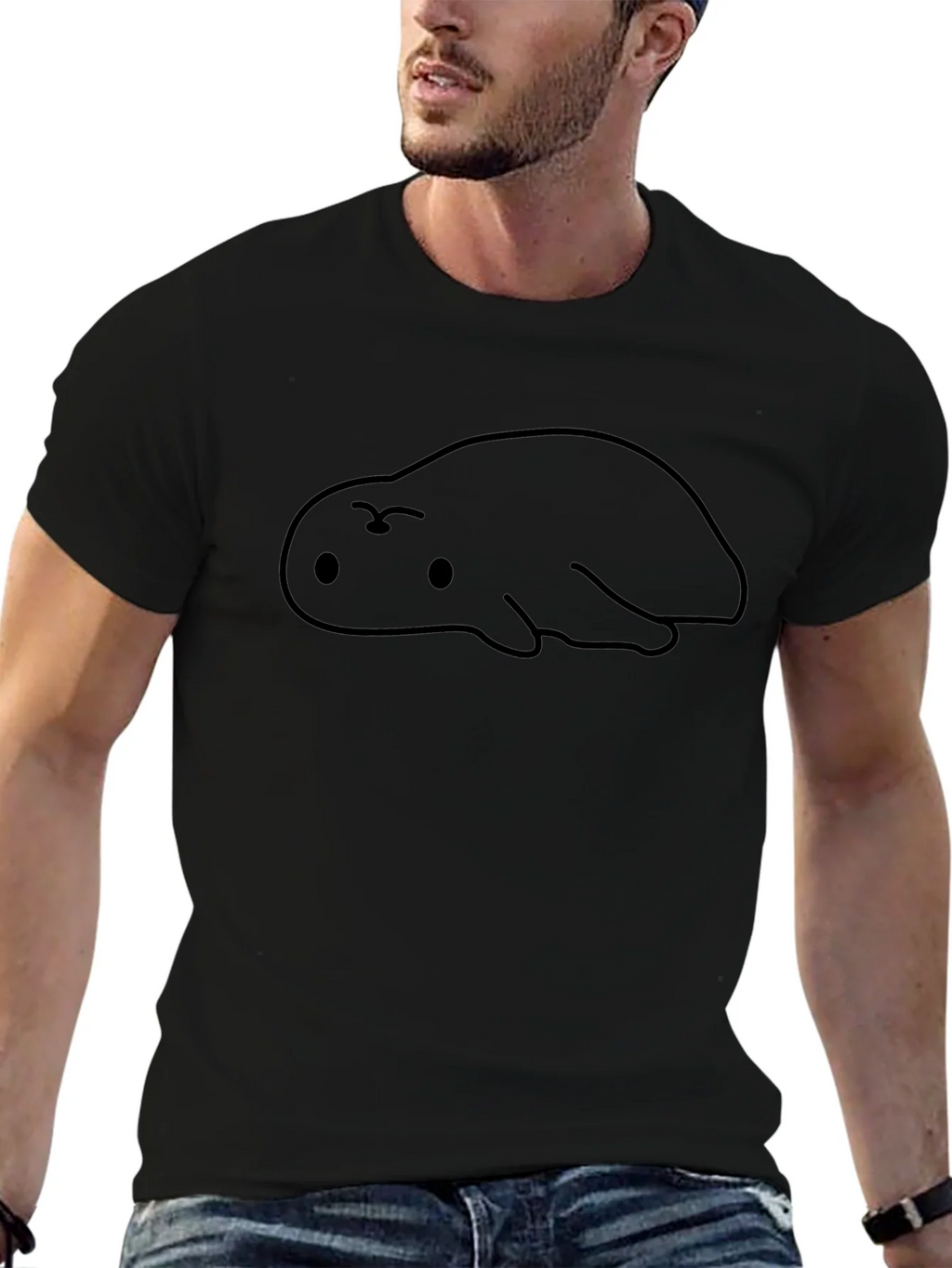 Cute Blob Creature Graphic Black T-Shirt