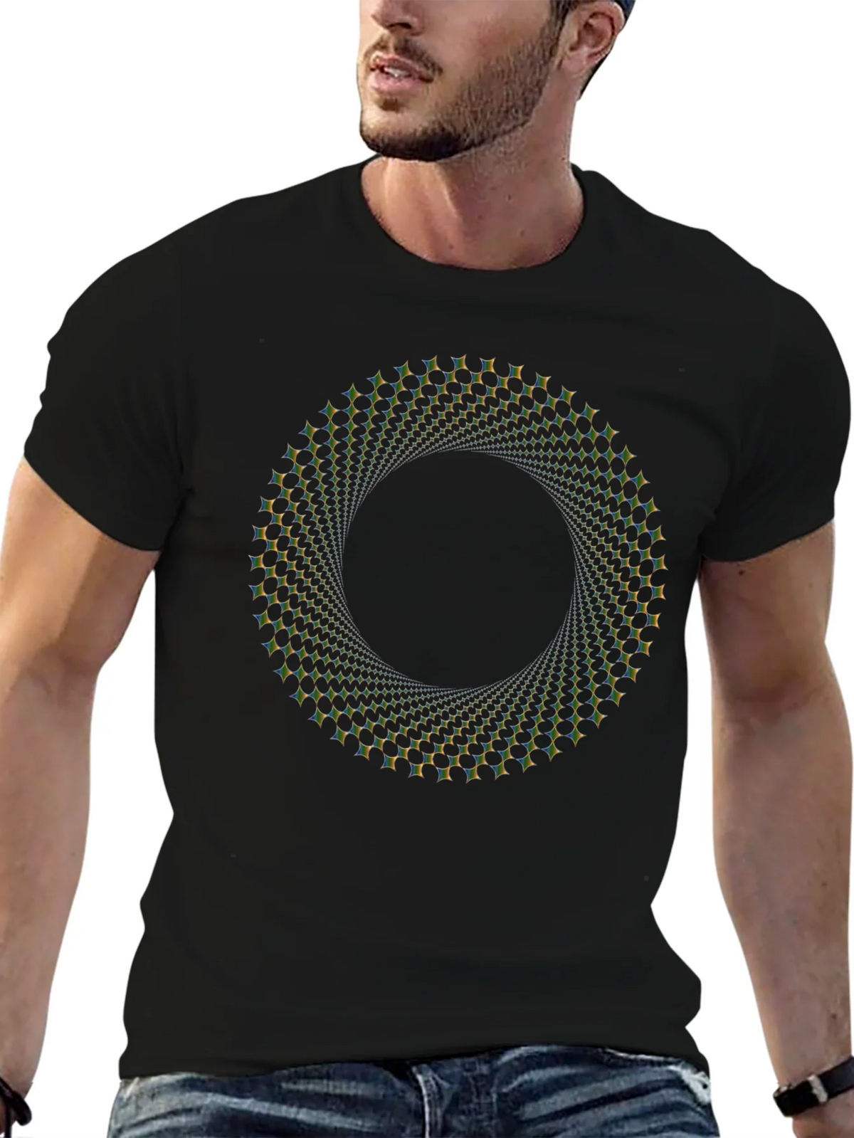 Optical Illusion Vortex Circle Black T-Shirt
