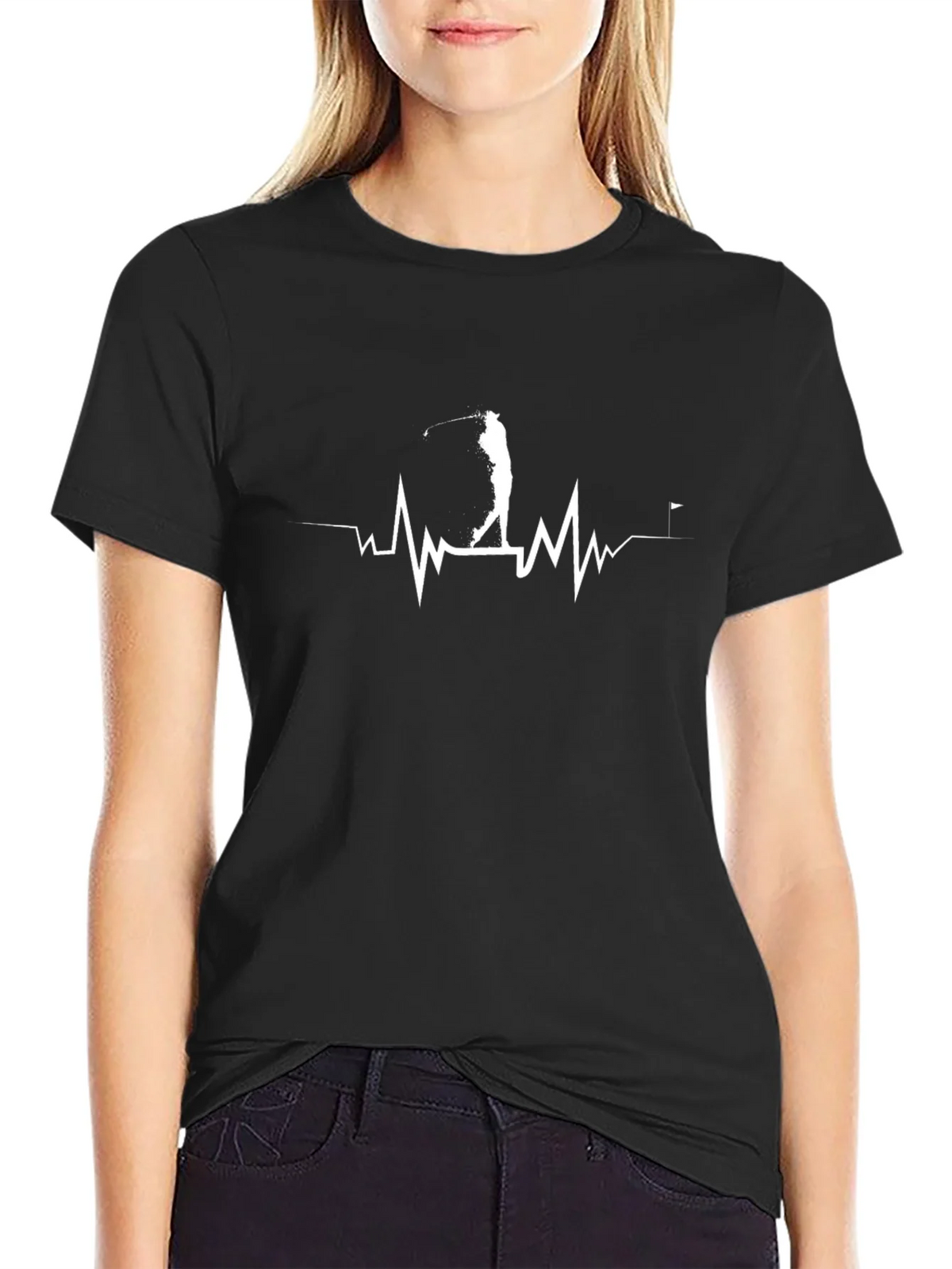 Golf Heartbeat T-Shirt - Black Graphic Tee