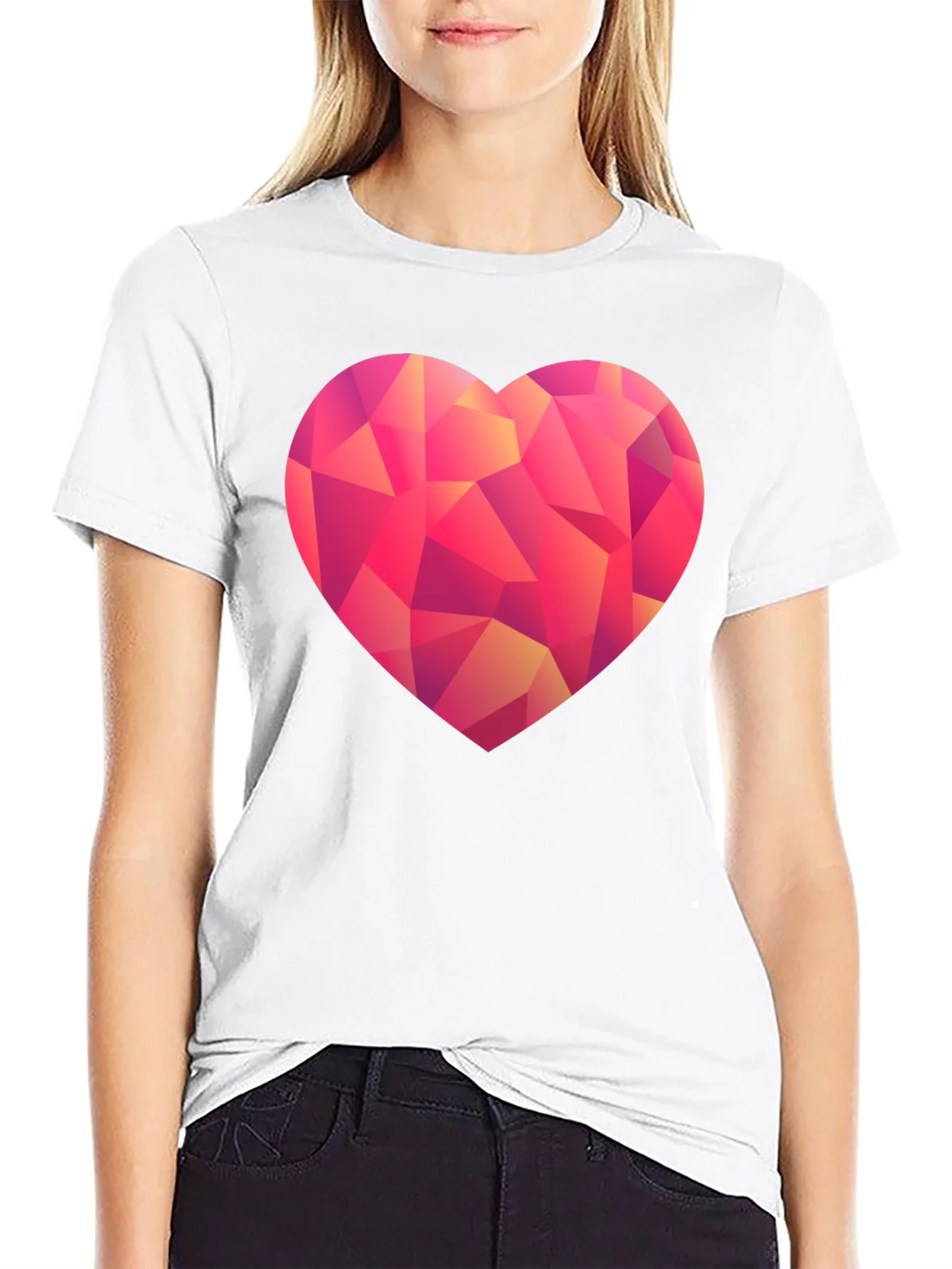 Geometric Heart Print Black T-Shirt