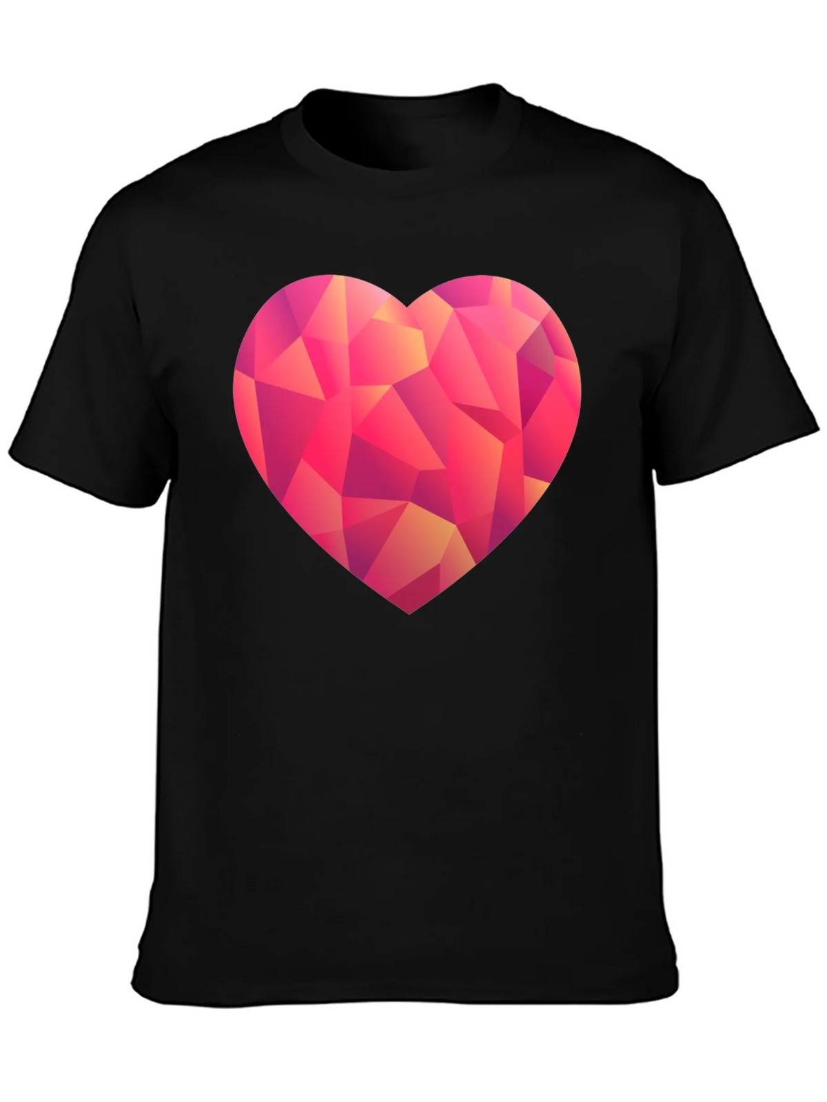 Geometric Heart Print Black T-Shirt