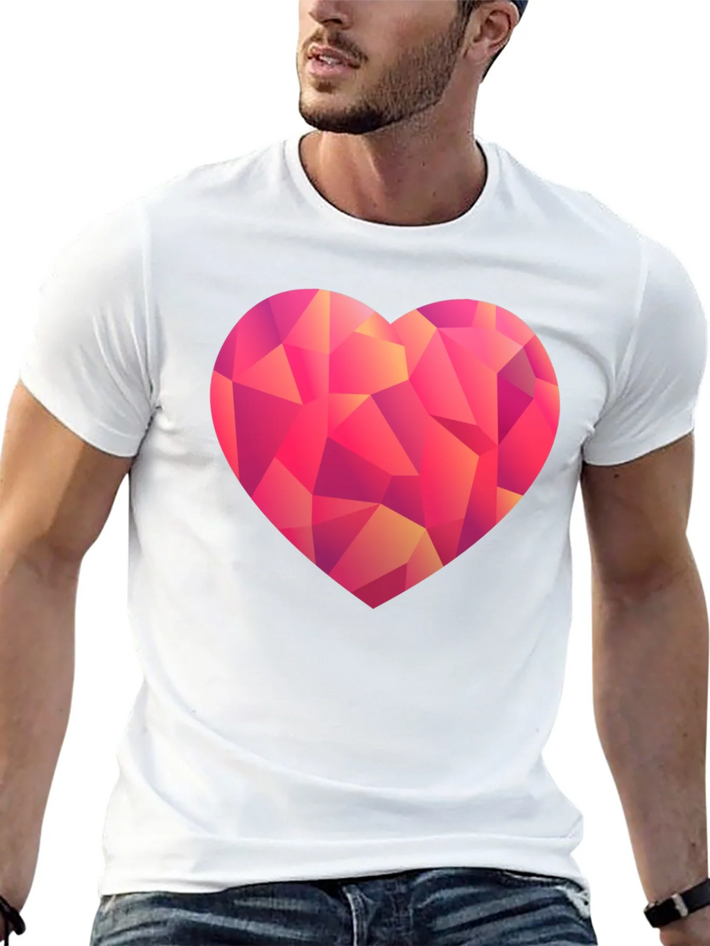 Geometric Heart Print Black T-Shirt