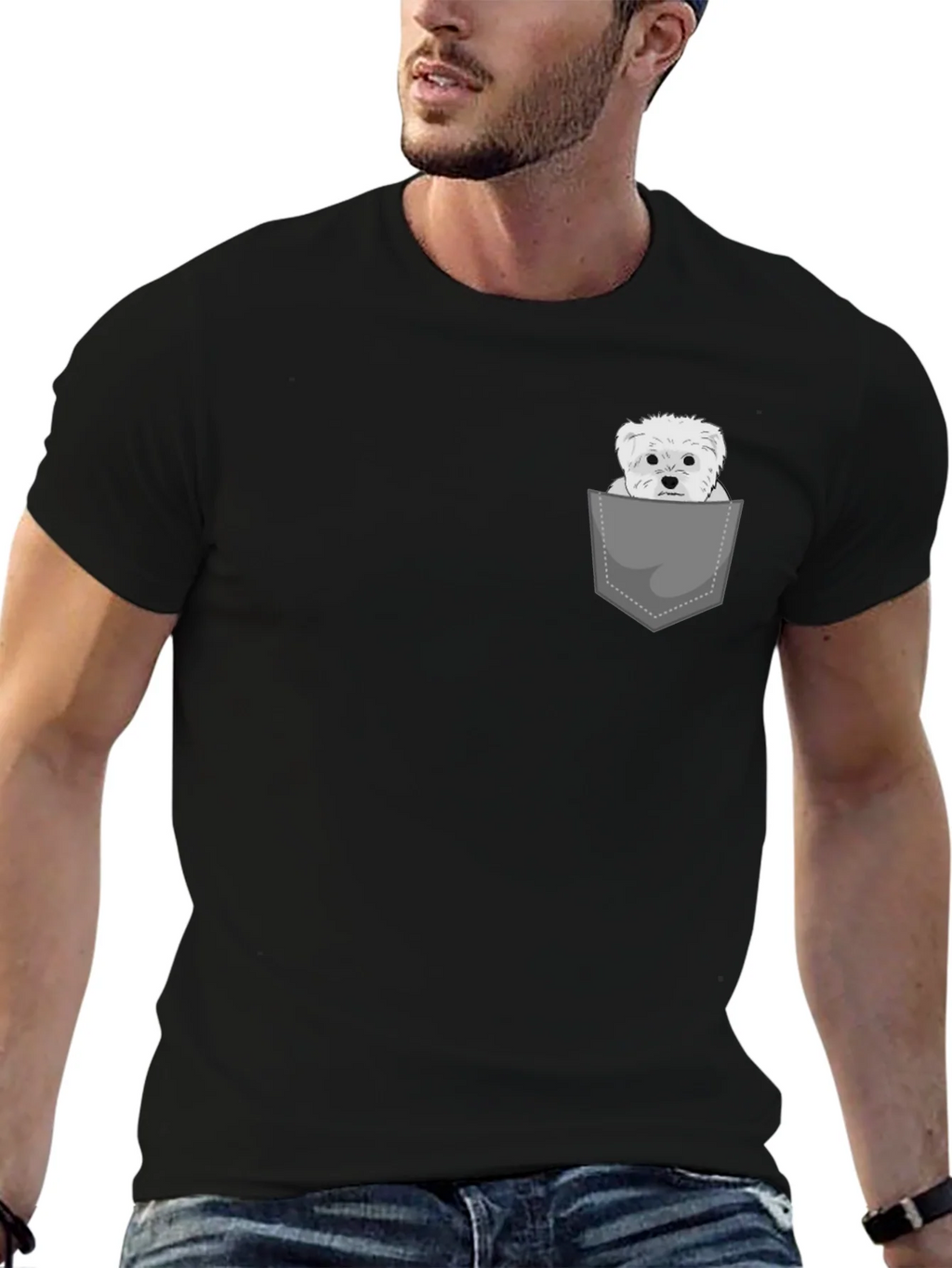 Pocket Dog Tee - Cute Maltese Graphic T-Shirt