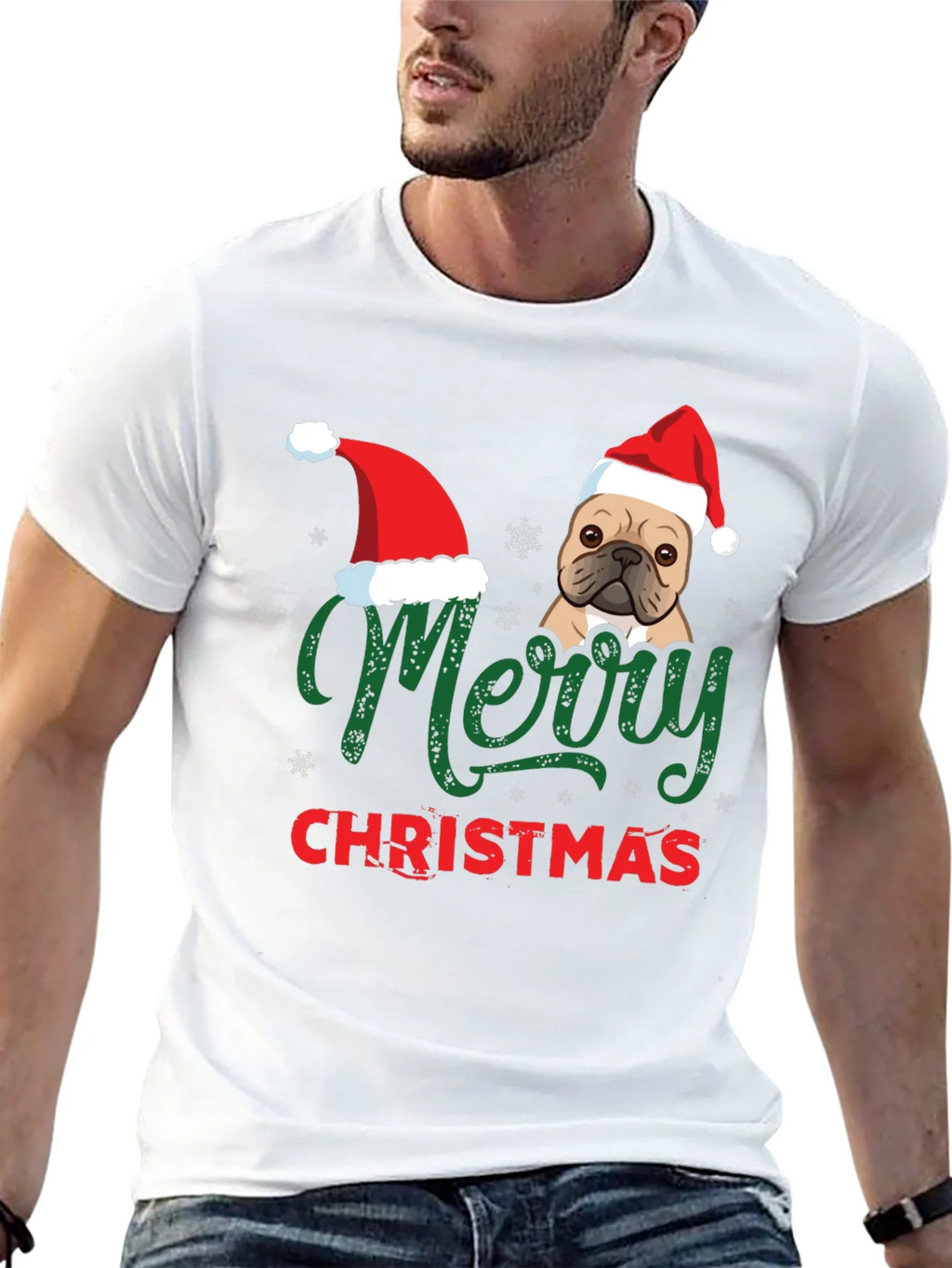 Merry Christmas Dog Santa Hat Graphic T-Shirt