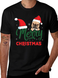 Merry Christmas Dog Santa Hat Graphic T-Shirt