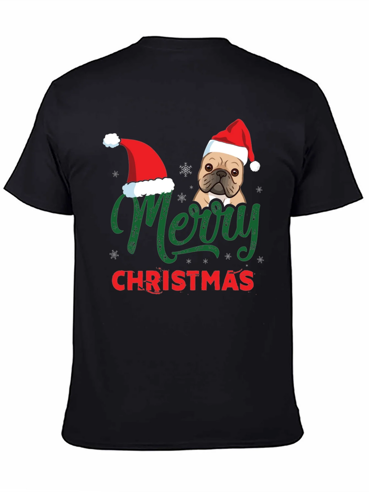 Merry Christmas Dog Santa Hat Graphic T-Shirt