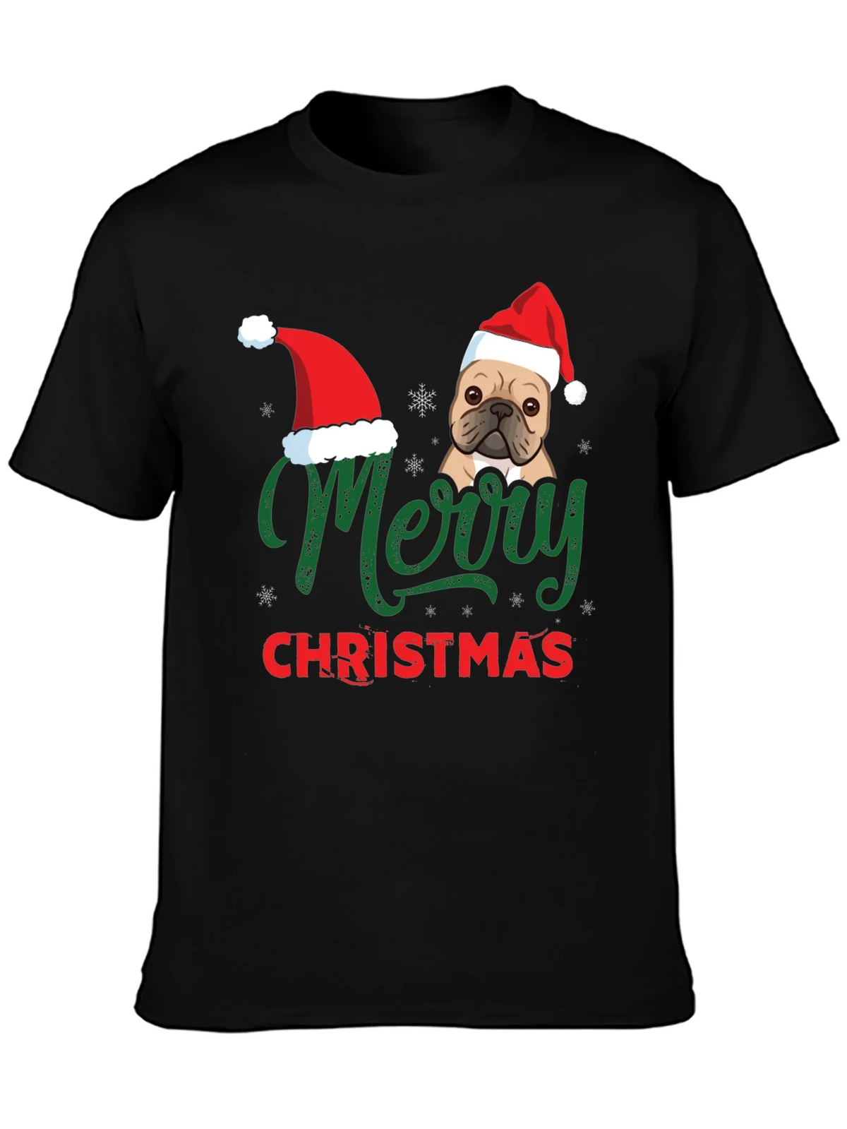 Merry Christmas Dog Santa Hat Graphic T-Shirt