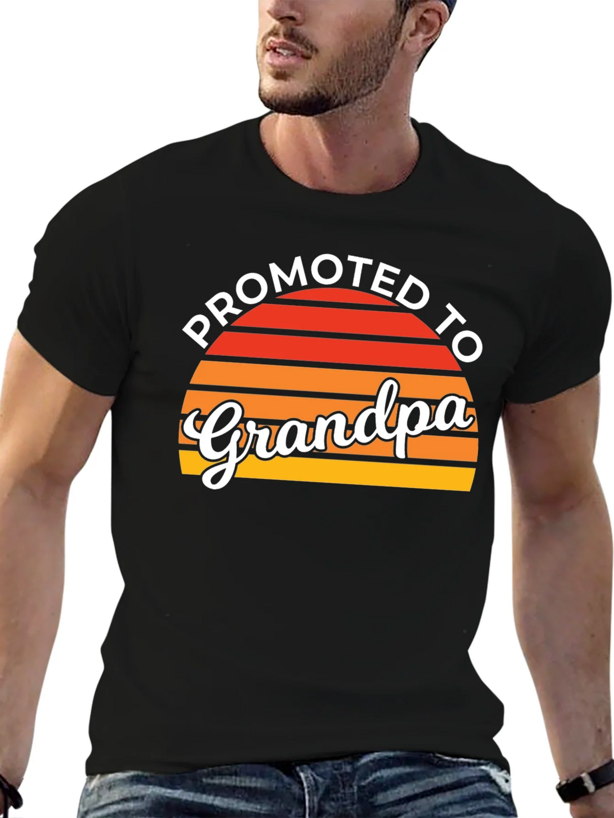 Promoted to Grandpa Graphic Tee - Retro Sunset Style