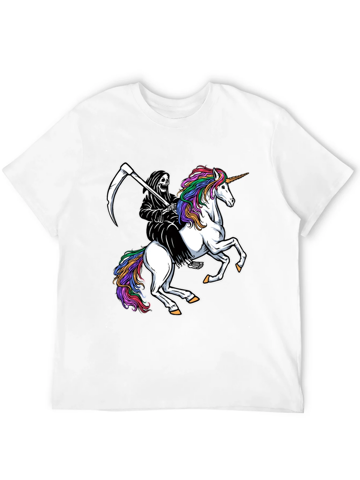 Grim Reaper Riding Unicorn Black T-Shirt