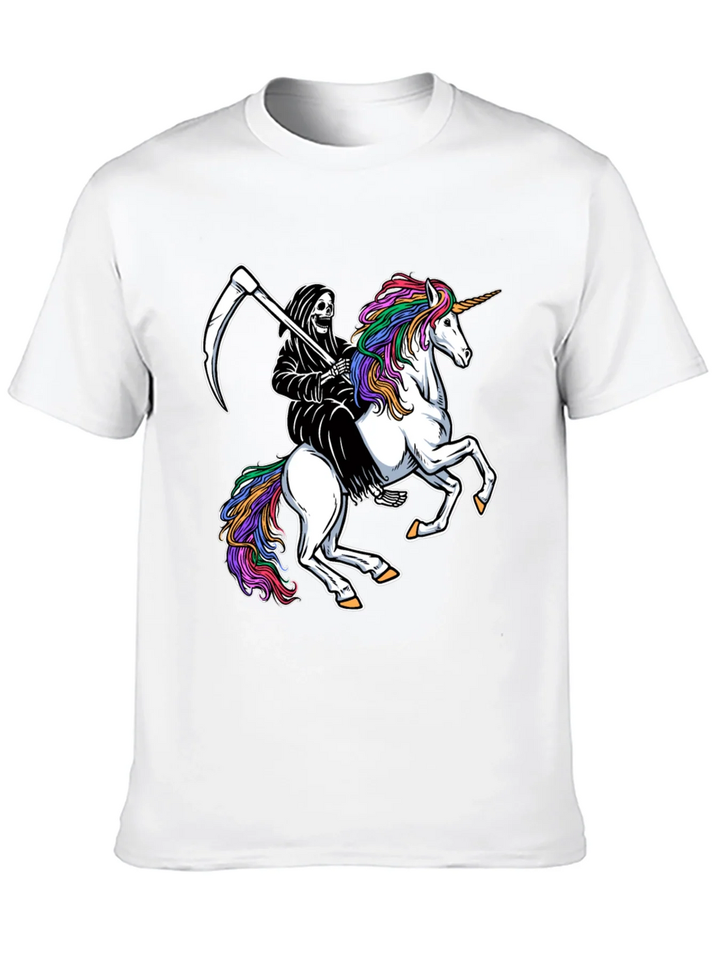 Grim Reaper Riding Unicorn Black T-Shirt