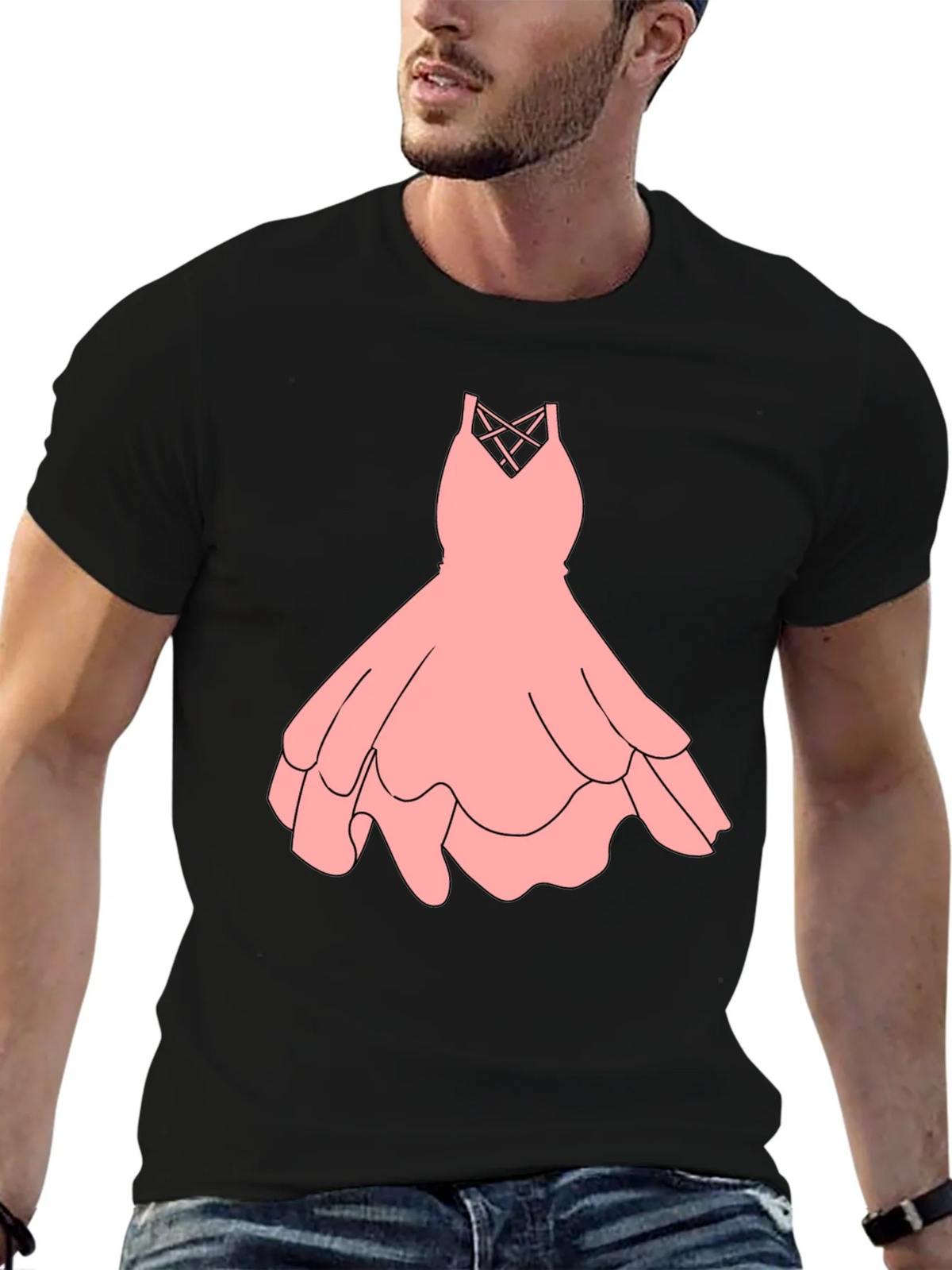 Black Tee with Pink Dress Graphic