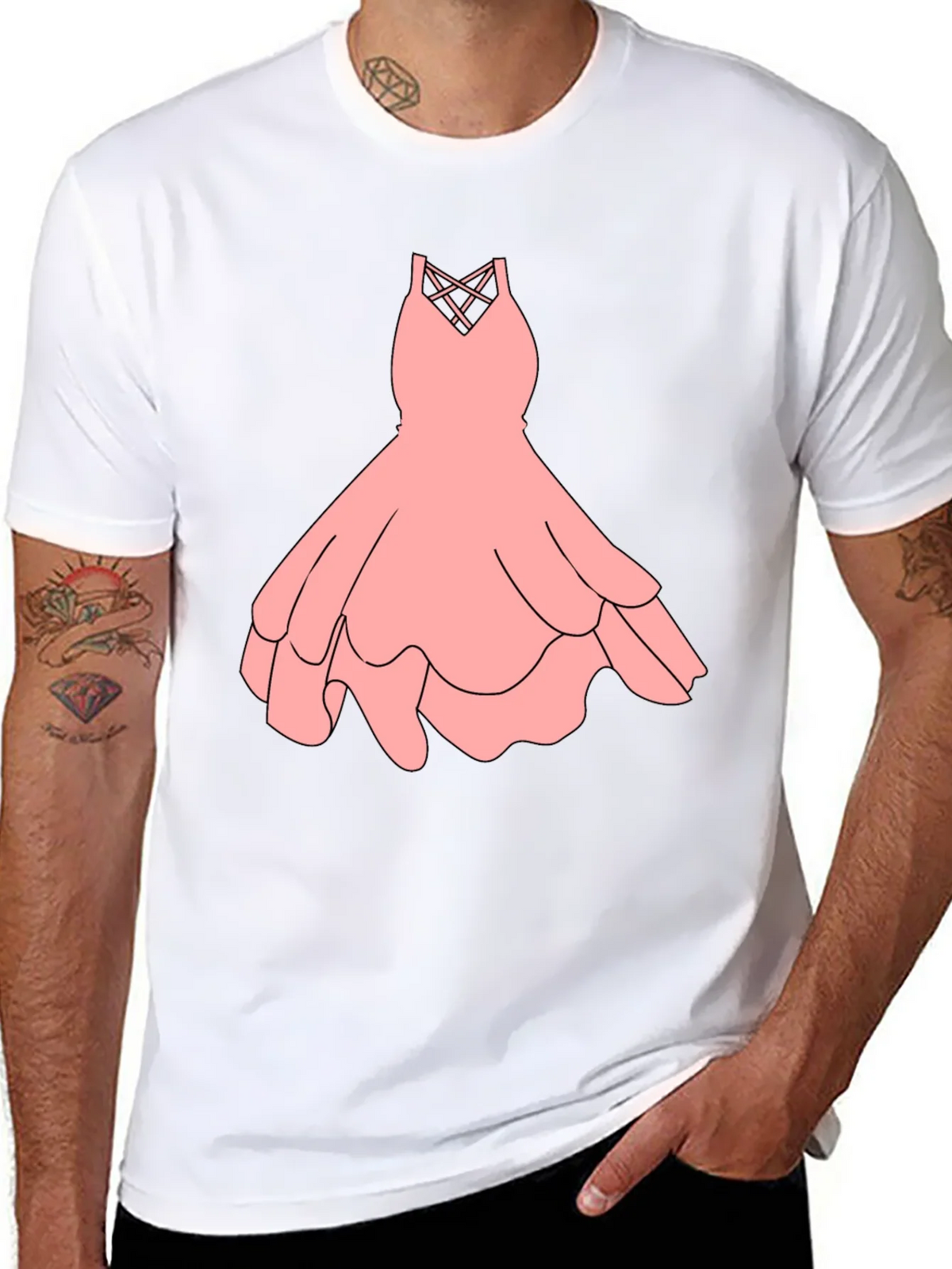 Black Tee with Pink Dress Graphic