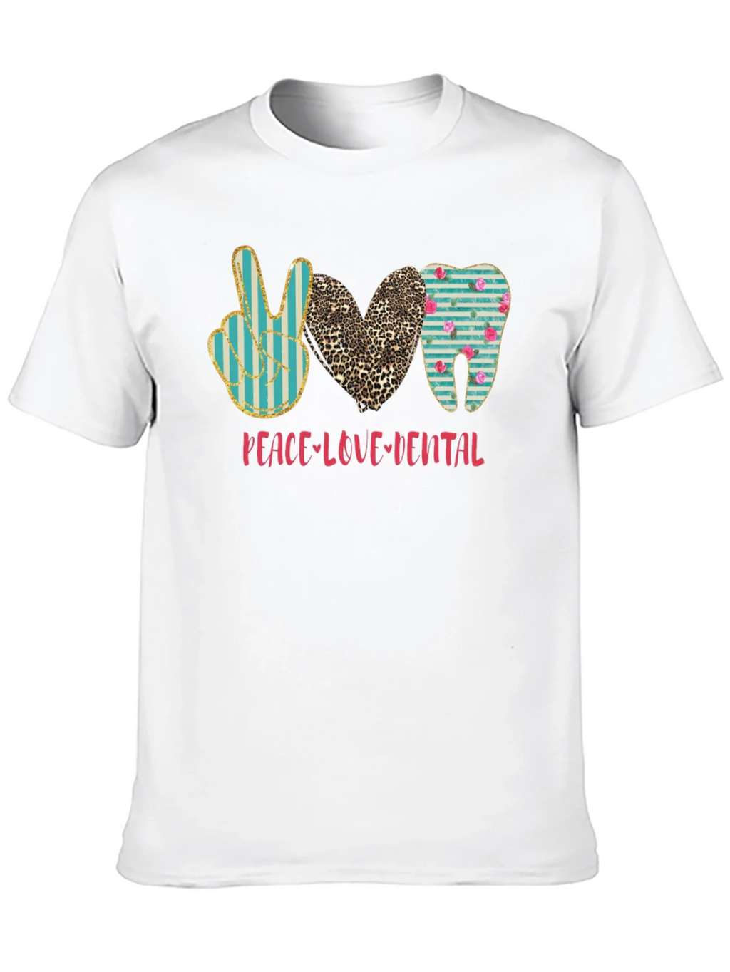 Peace Love Dental T-Shirt Black Cotton Casual Graphic Tee
