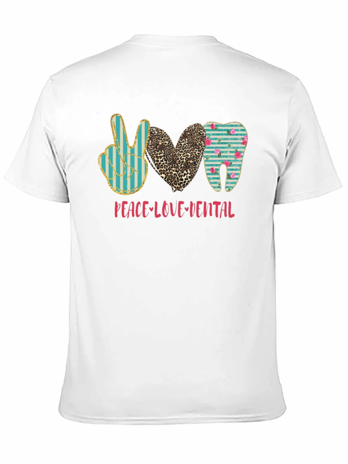Peace Love Dental T-Shirt Black Cotton Casual Graphic Tee
