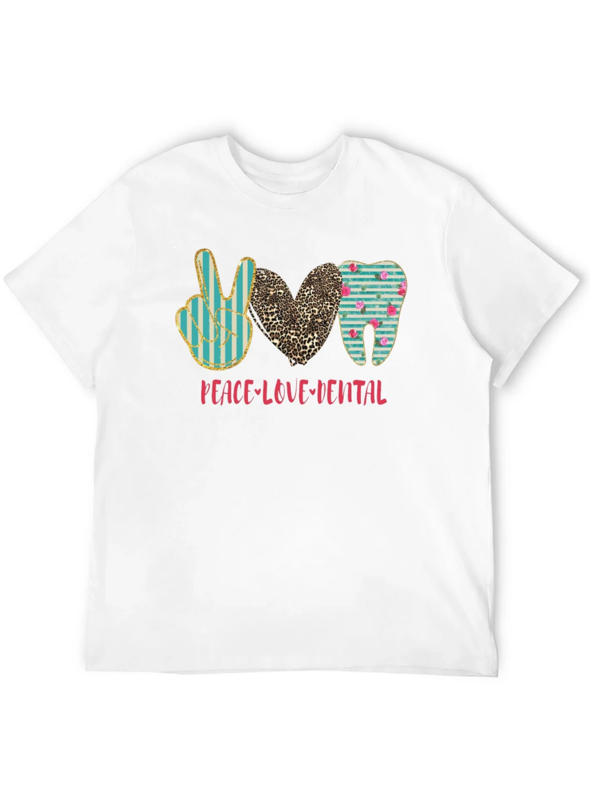 Peace Love Dental T-Shirt Black Cotton Casual Graphic Tee