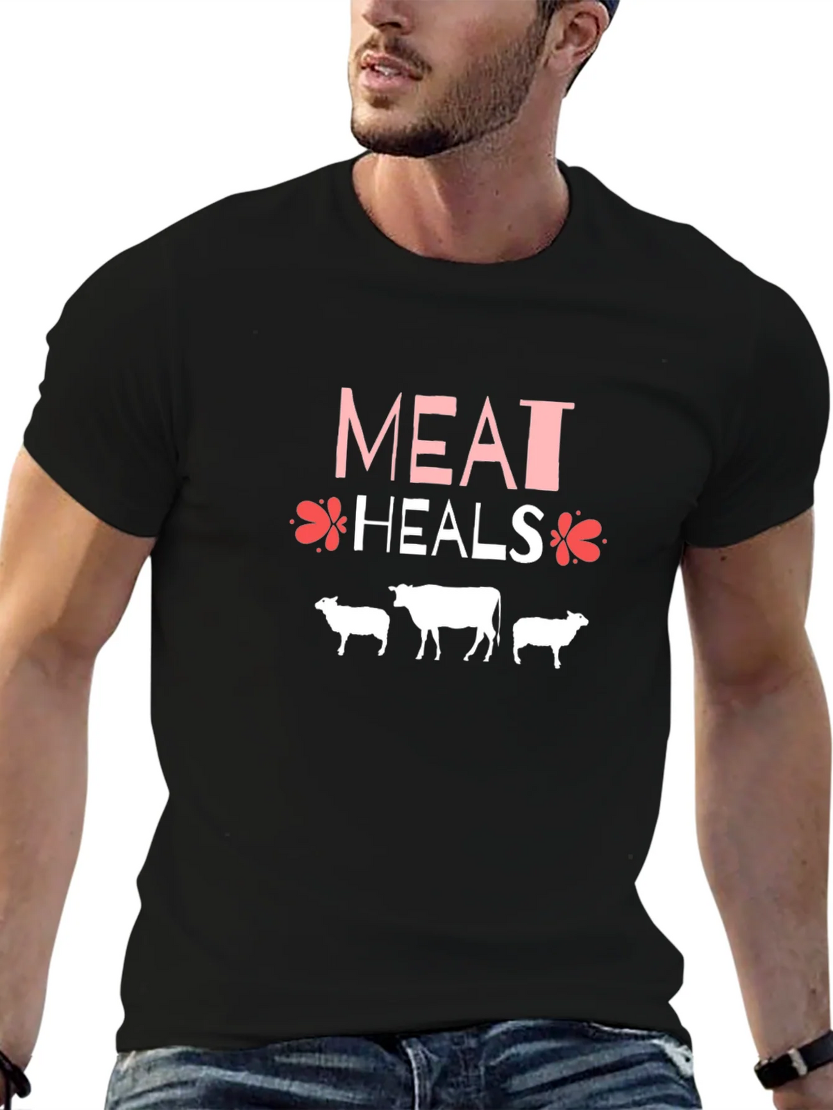 Meat Heals T-Shirt Black Cotton Blend Casual