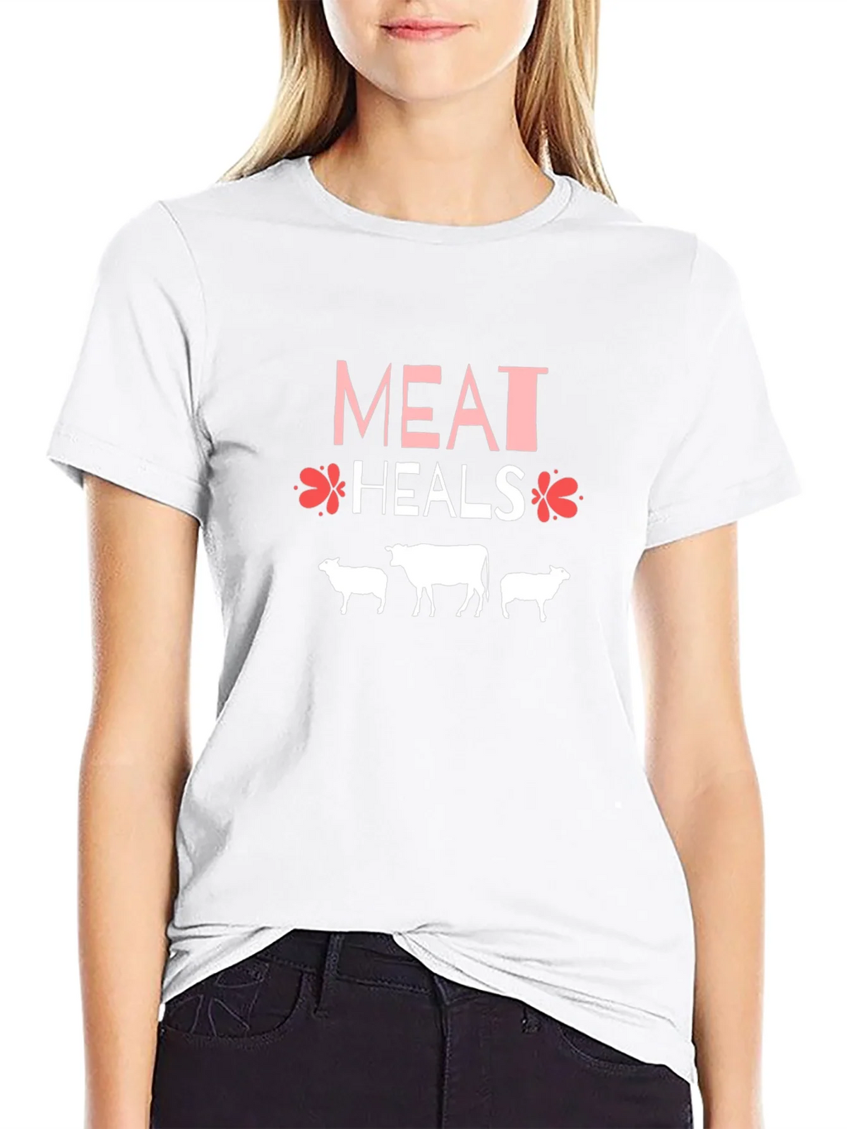 Meat Heals T-Shirt Black Cotton Blend Casual