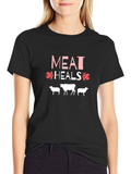 Meat Heals T-Shirt Black Cotton Blend Casual