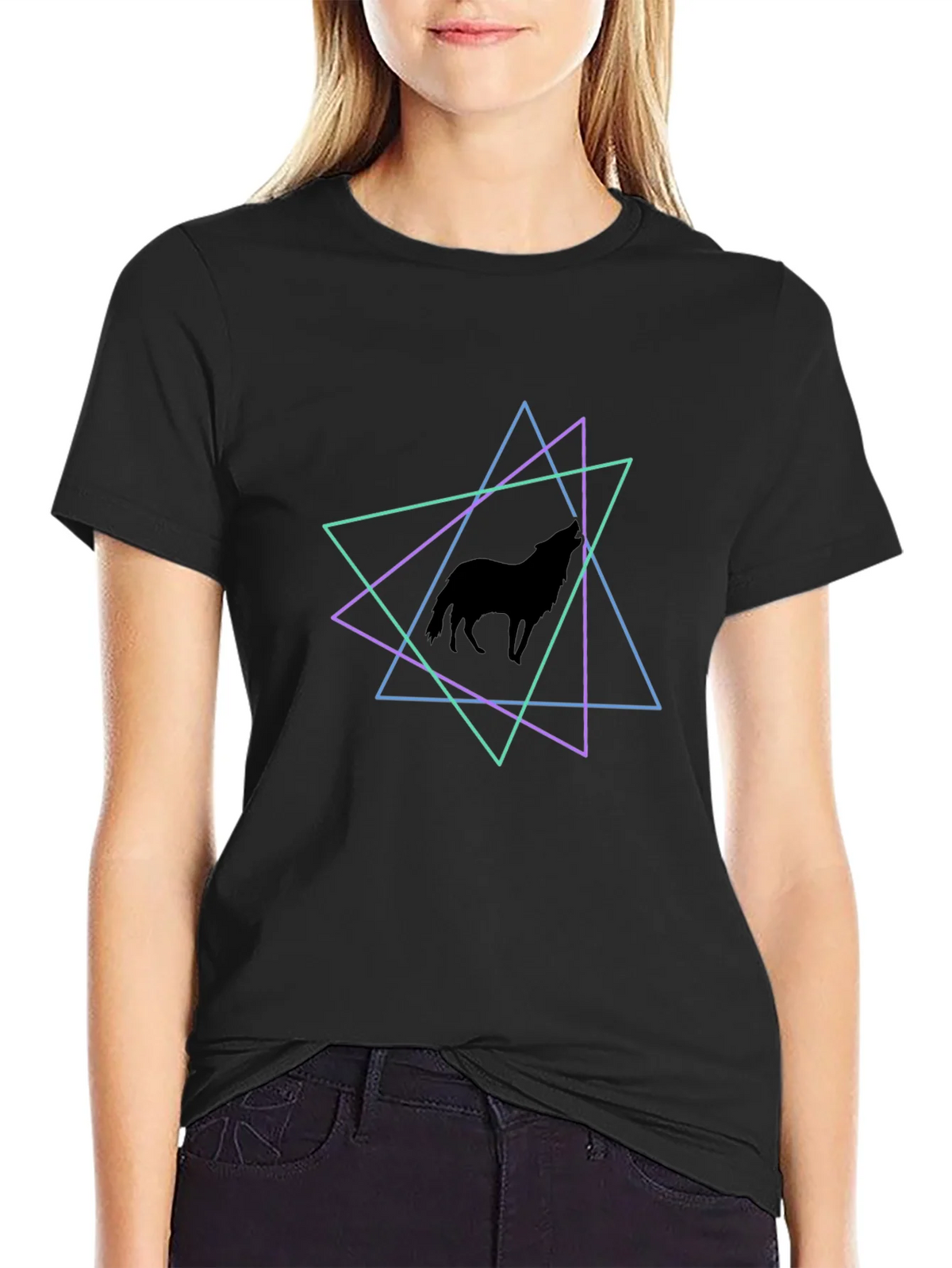 Geometric Wolf T-Shirt - Black