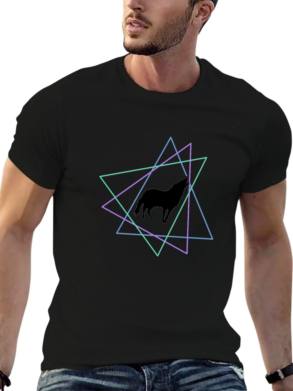 Geometric Wolf T-Shirt - Black