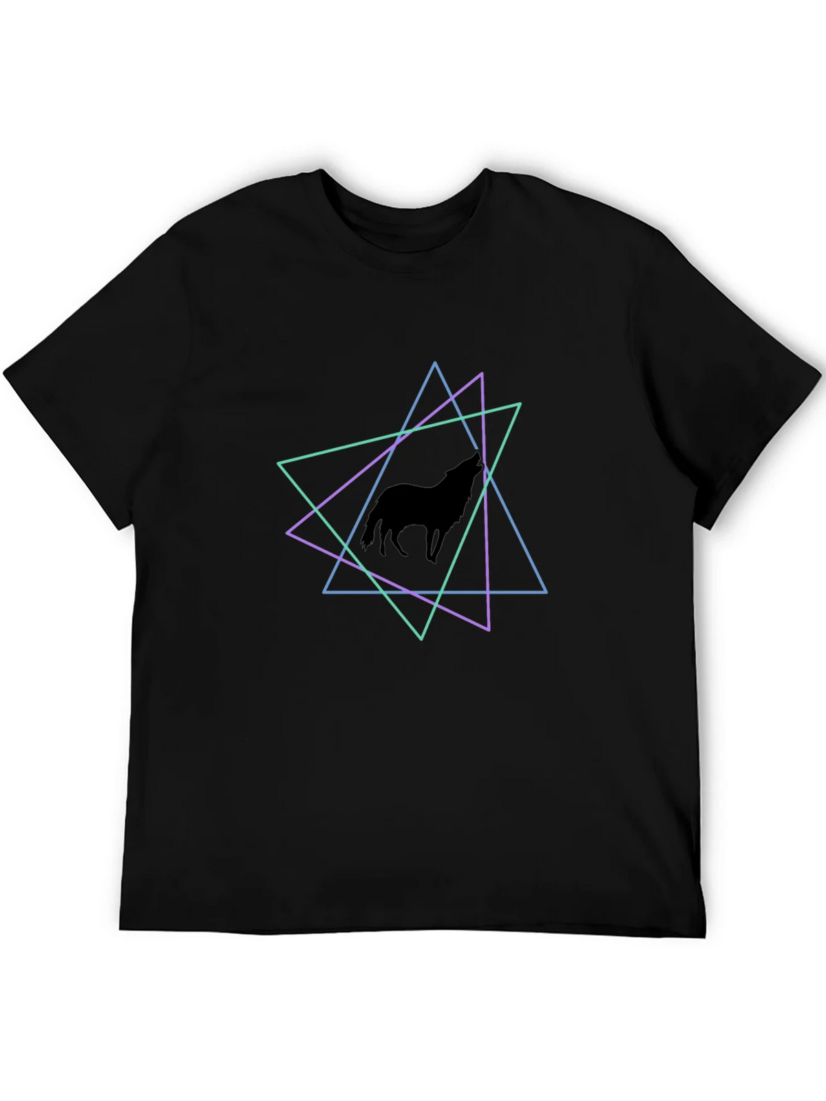Geometric Wolf T-Shirt - Black