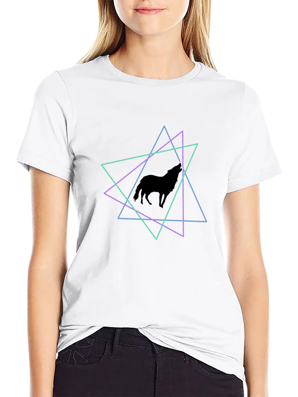 Geometric Wolf T-Shirt - Black