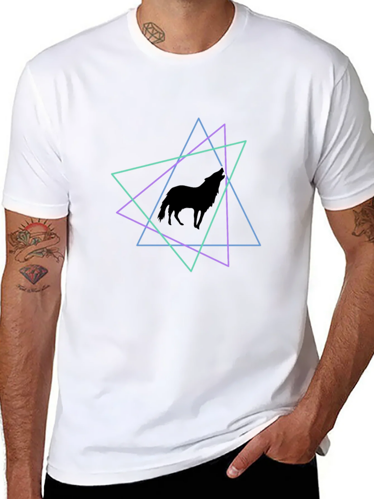 Geometric Wolf T-Shirt - Black