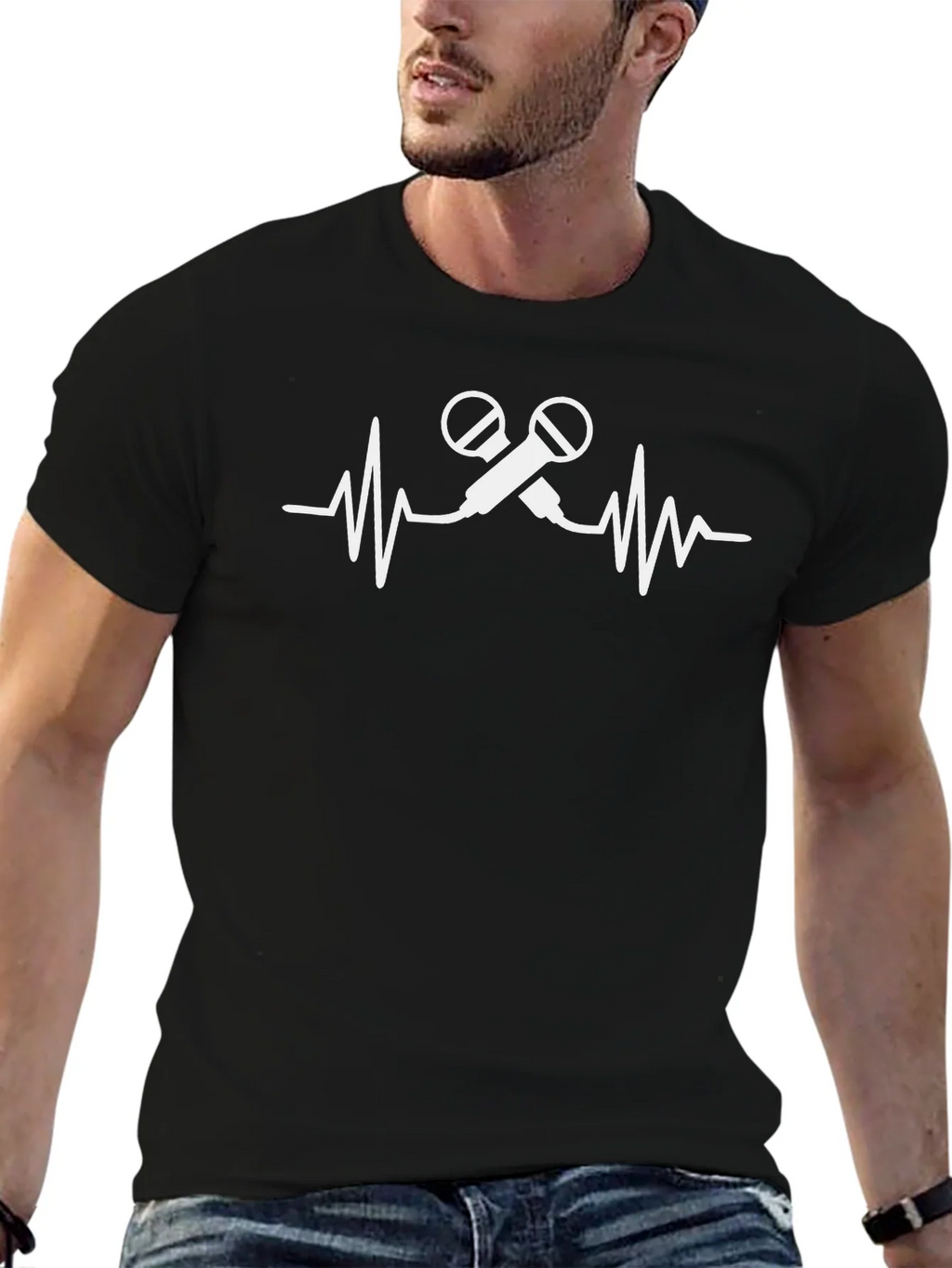 Microphone Heartbeat Black T-Shirt