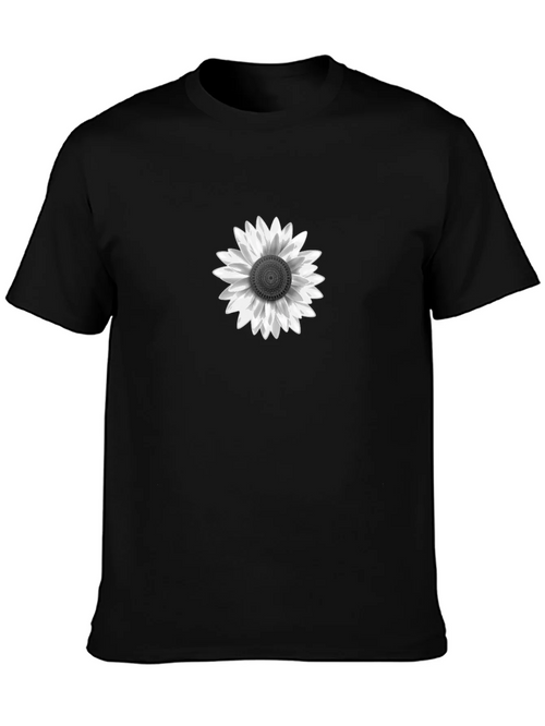 Black T-Shirt with White Sunflower Graphic