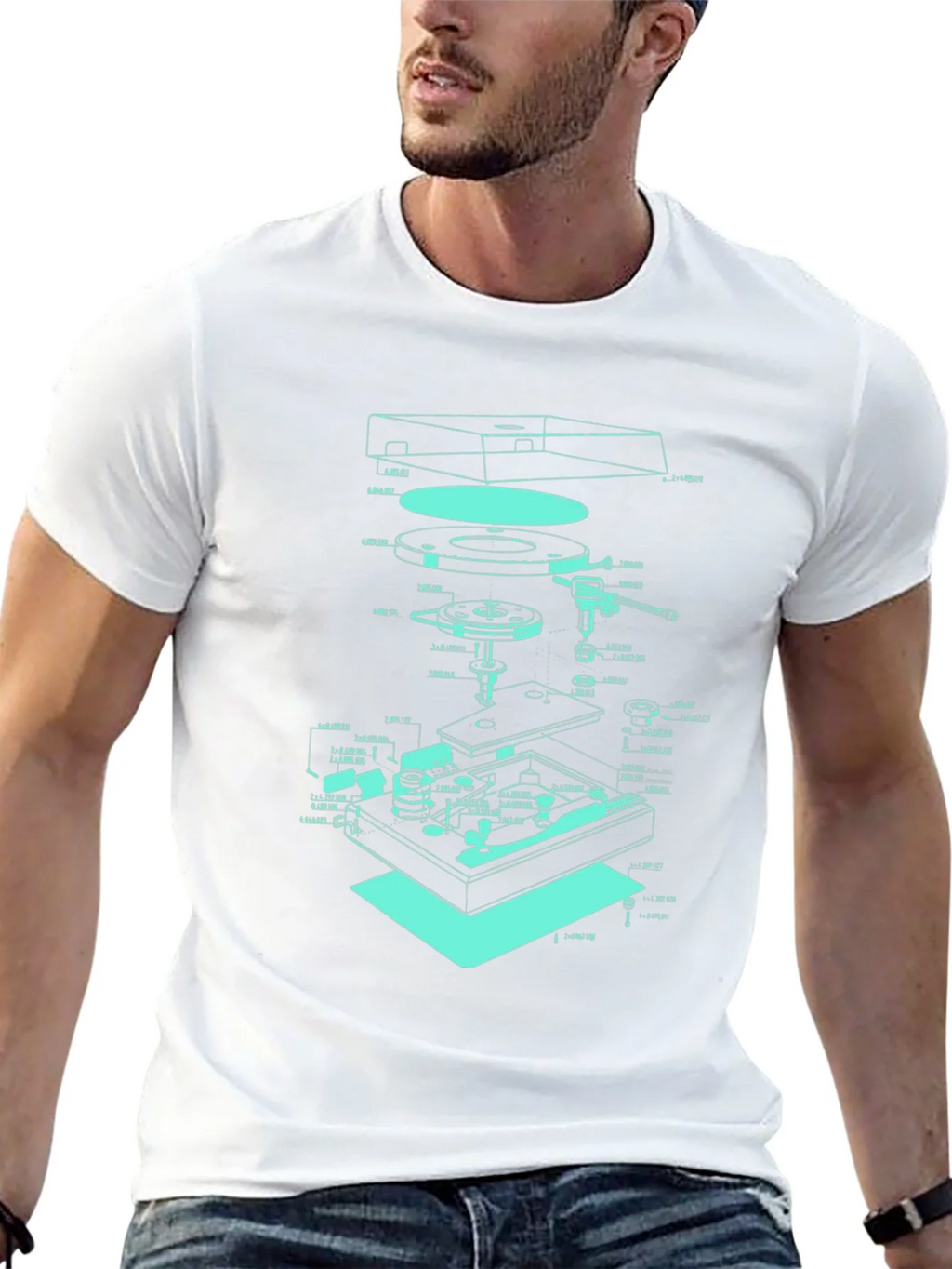 Turntable Schematic Graphic Tee - Cool Music Lover Design