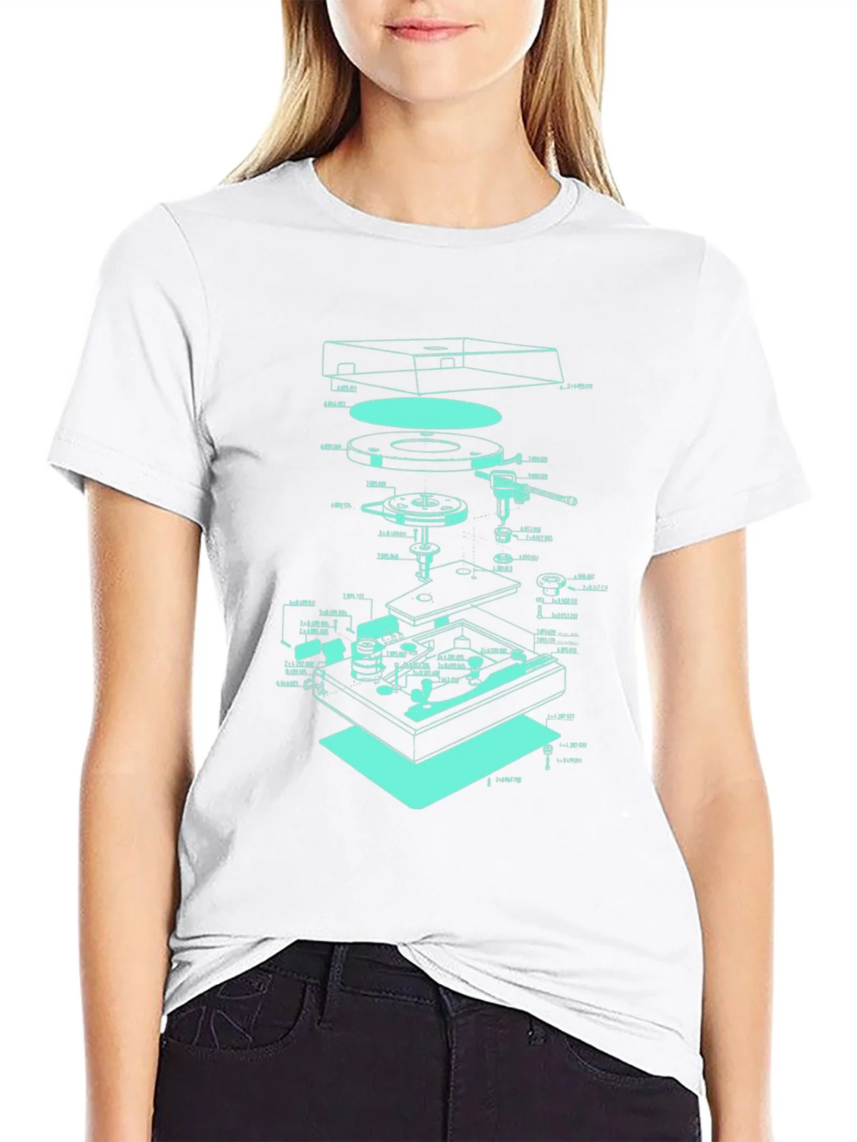 Turntable Schematic Graphic Tee - Cool Music Lover Design