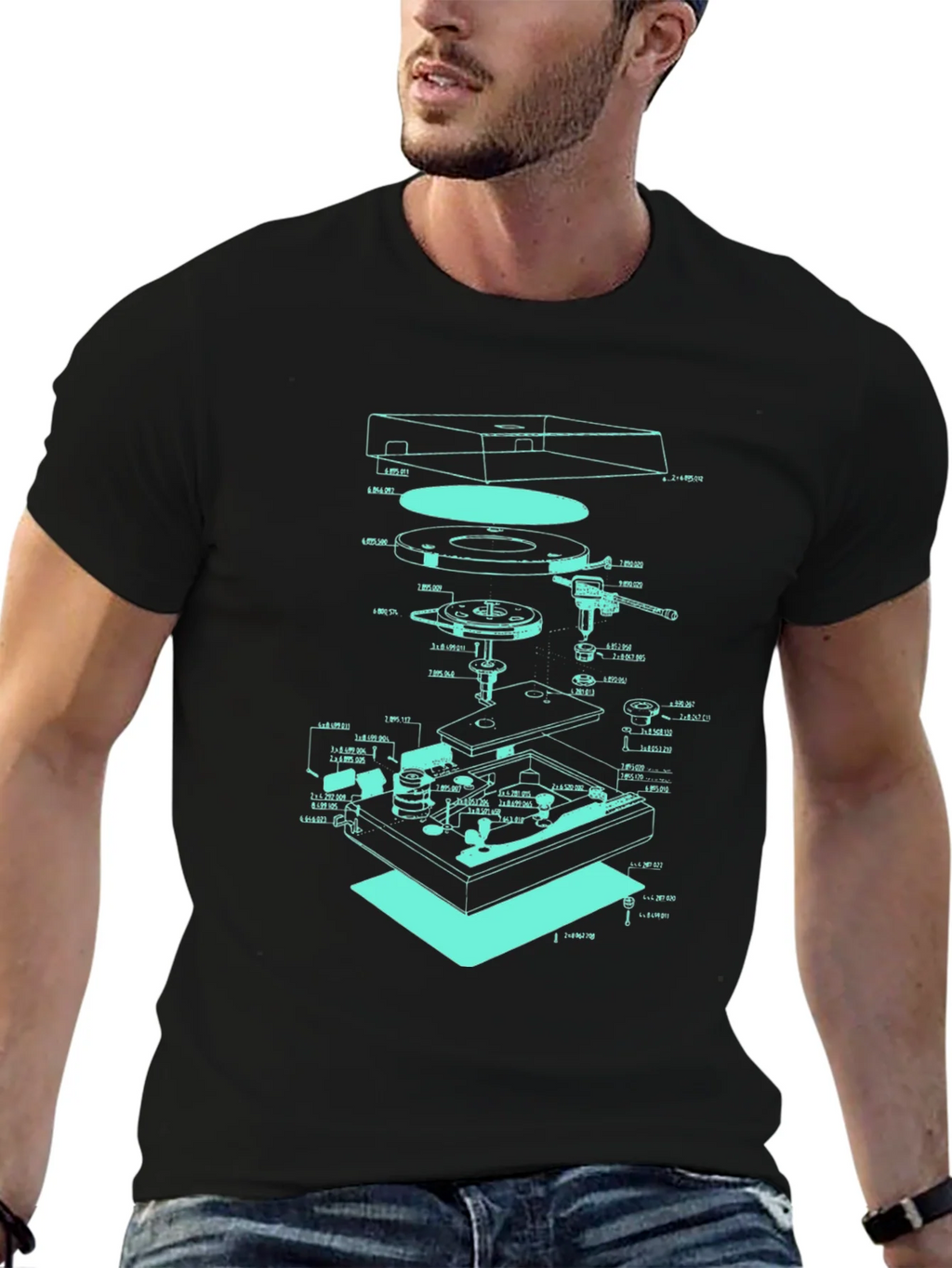 Turntable Schematic Graphic Tee - Cool Music Lover Design