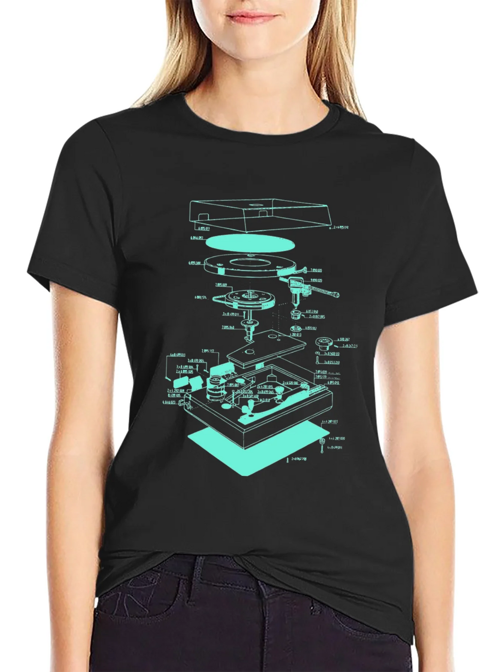 Turntable Schematic Graphic Tee - Cool Music Lover Design