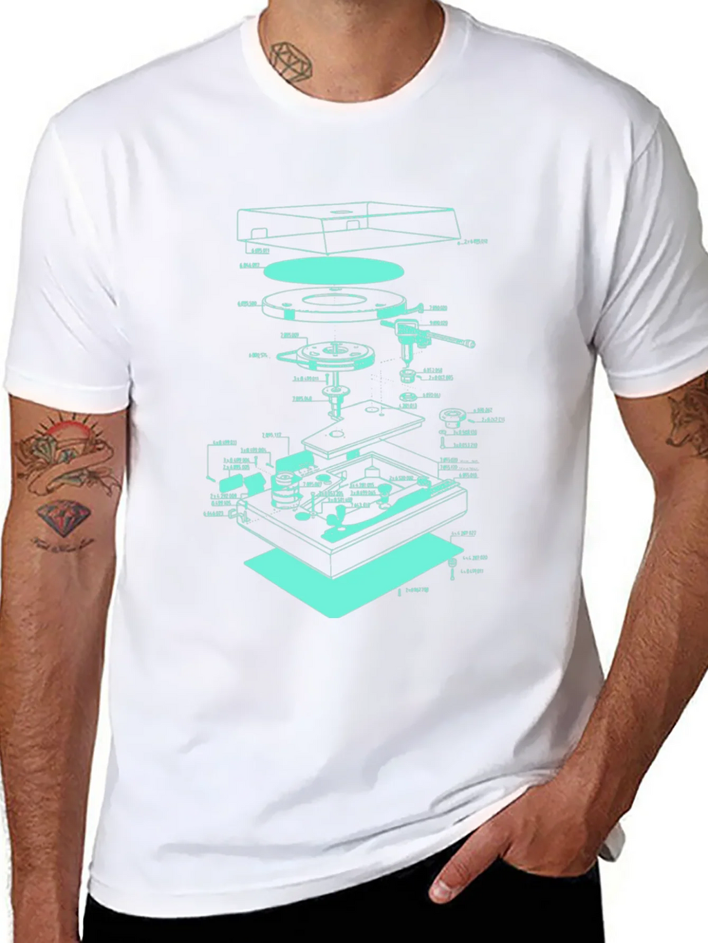 Turntable Schematic Graphic Tee - Cool Music Lover Design