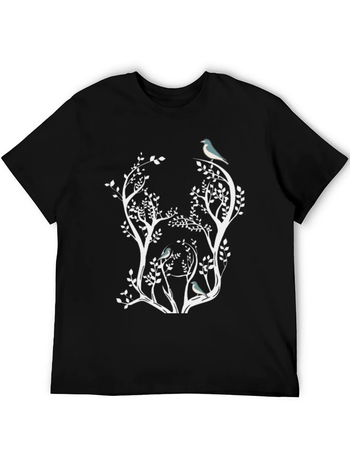 Nature Inspired Bird & Tree Graphic Black T-Shirt