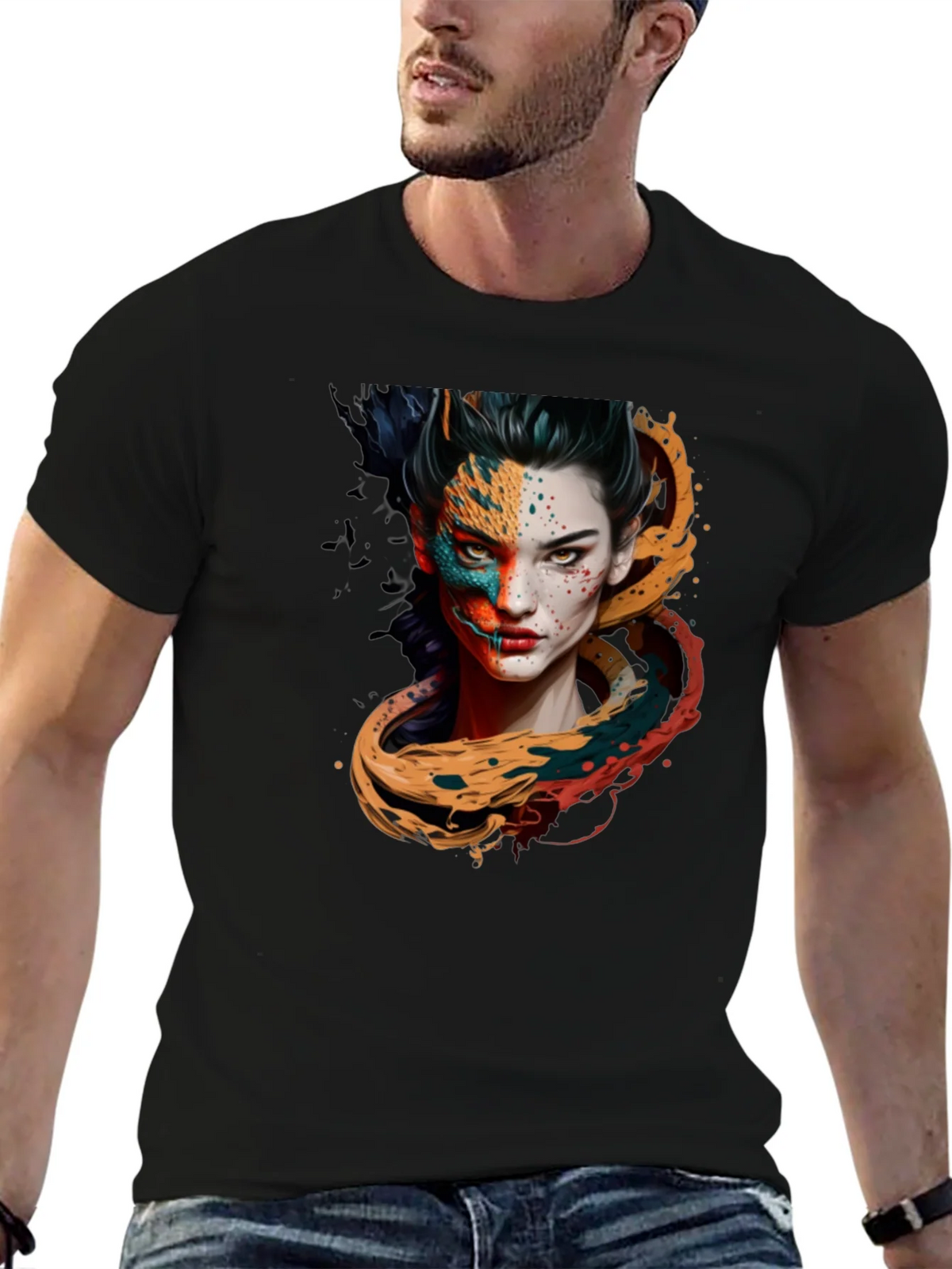 Artistic Woman Graphic Black T-Shirt