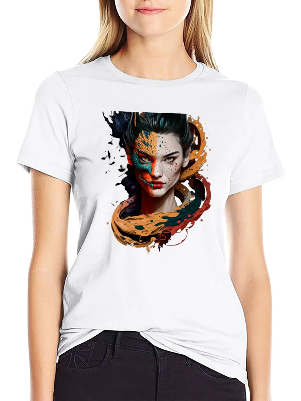 Artistic Woman Graphic Black T-Shirt