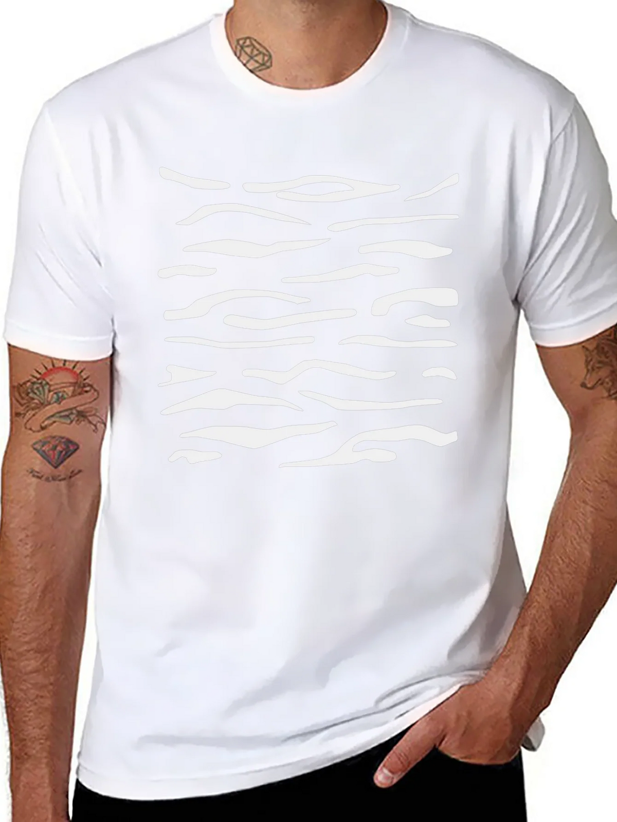 Mens Black T-Shirt with White Abstract Stripes