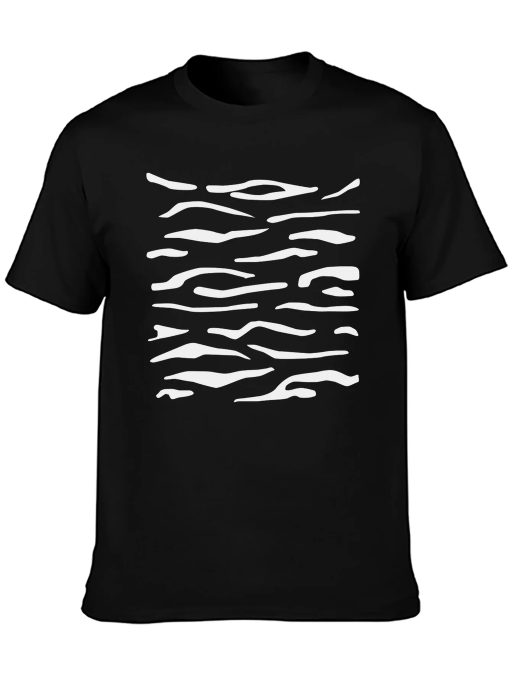 Mens Black T-Shirt with White Abstract Stripes