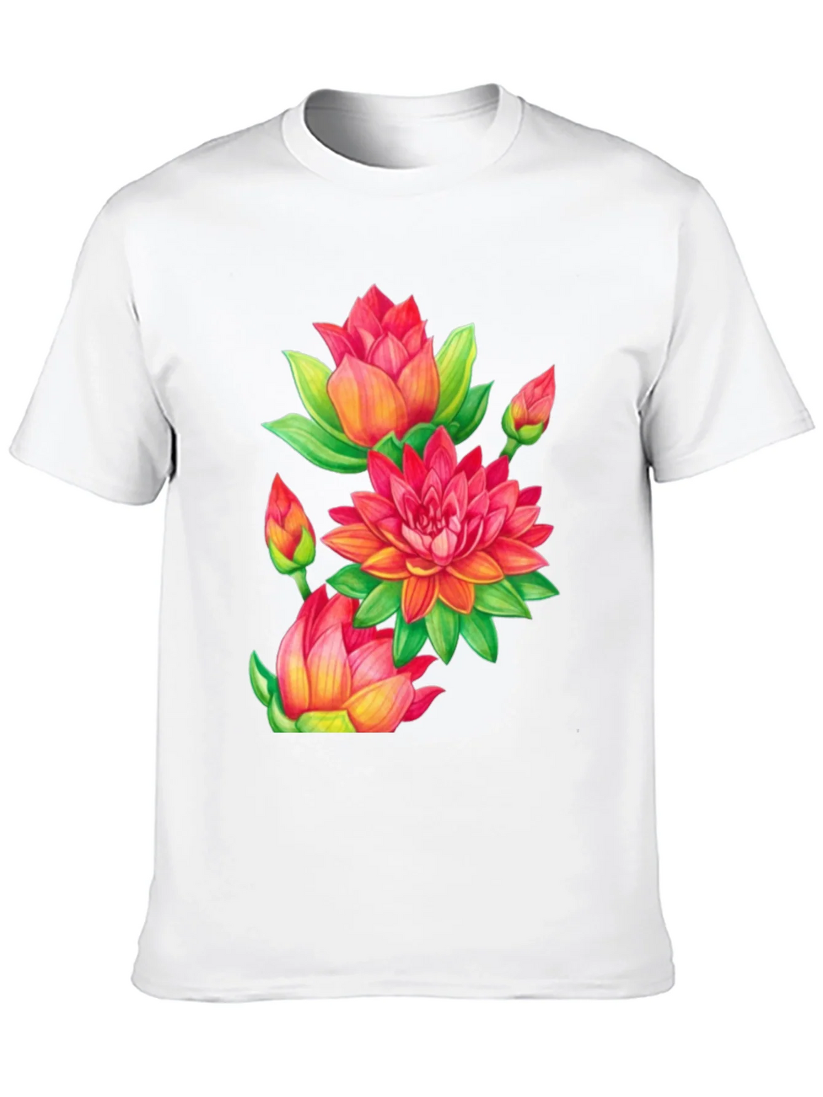 Floral Lotus Print Black T-Shirt