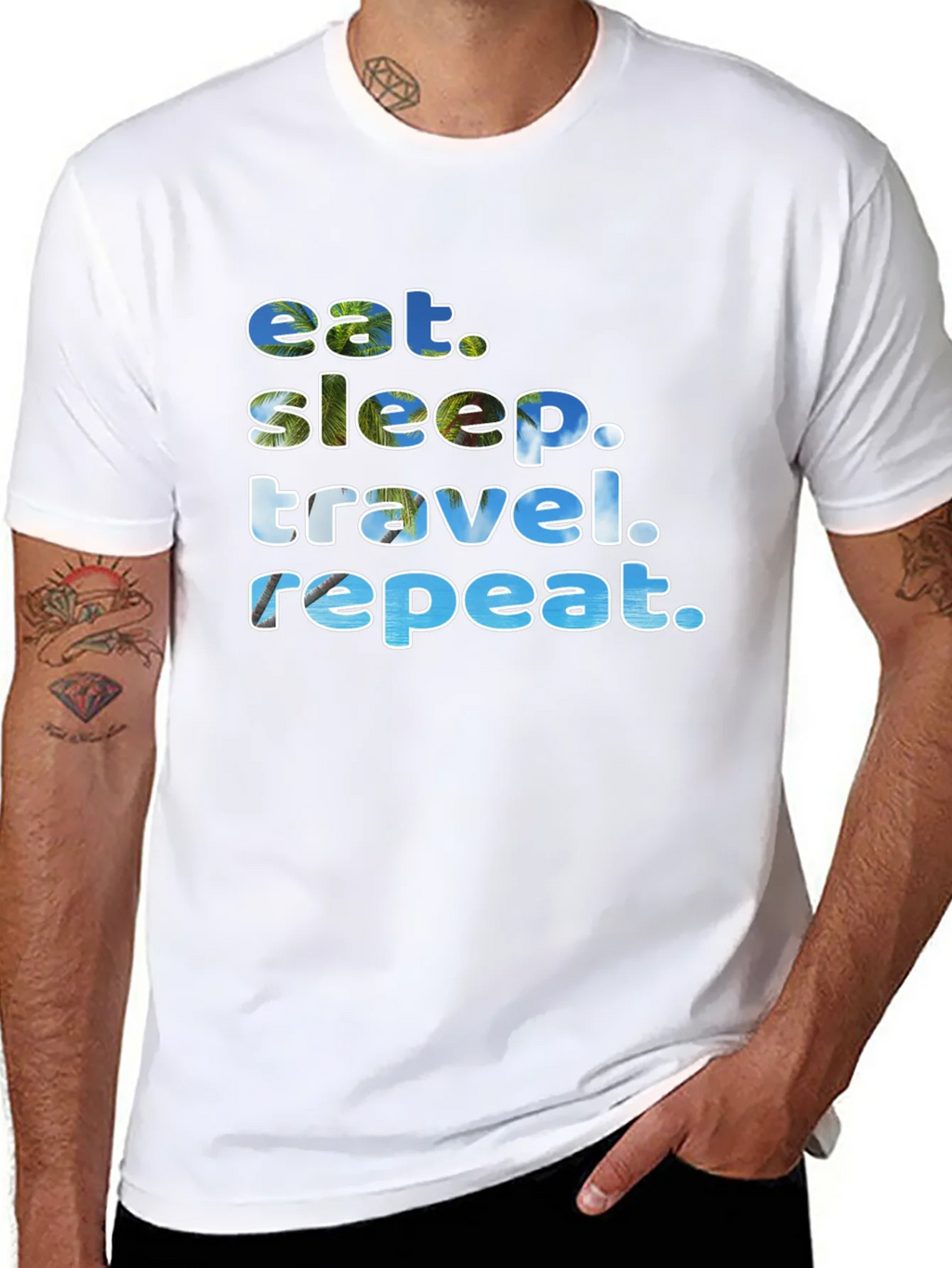 Eat Sleep Travel Repeat Black Graphic T-Shirt