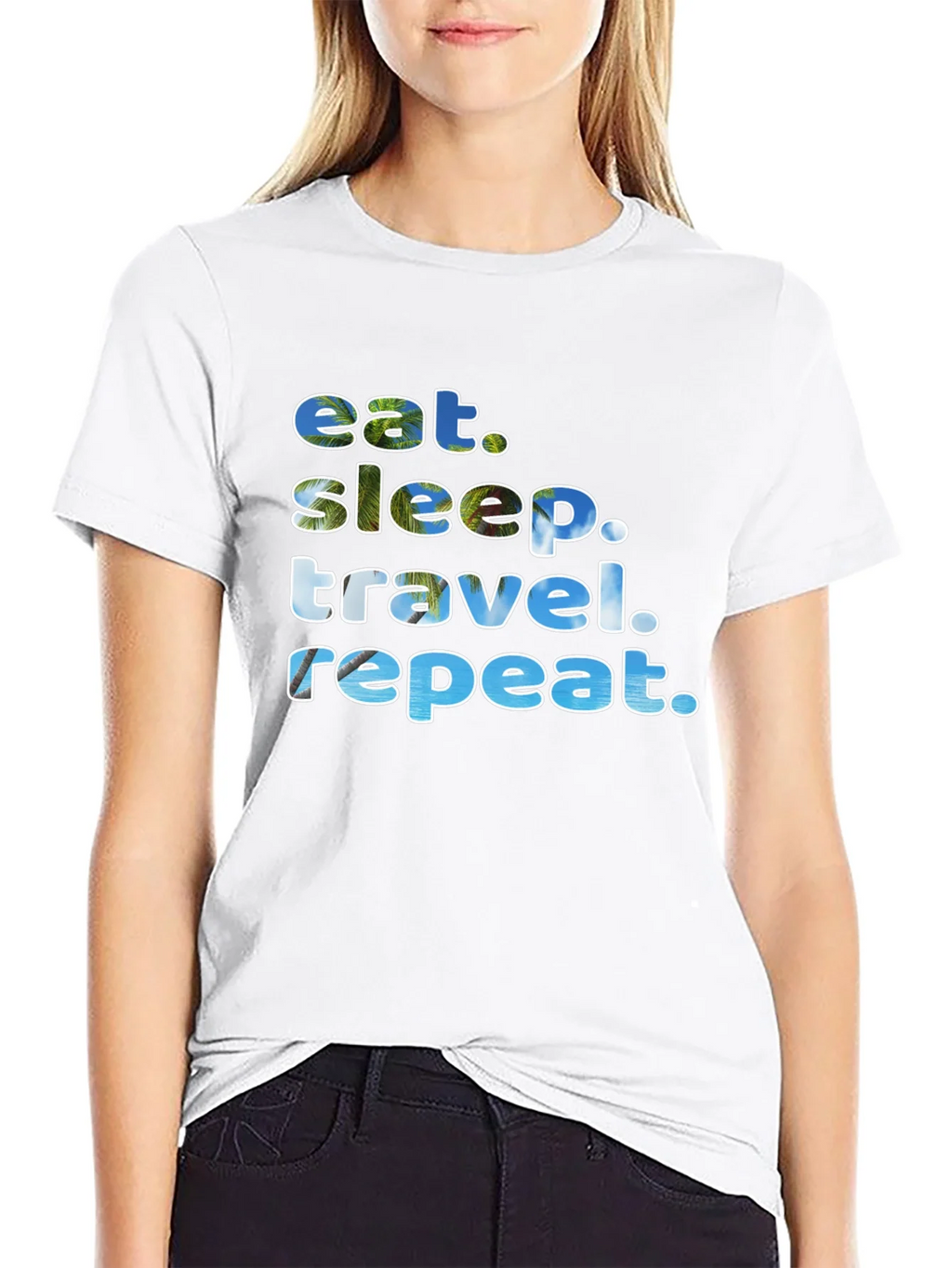 Eat Sleep Travel Repeat Black Graphic T-Shirt