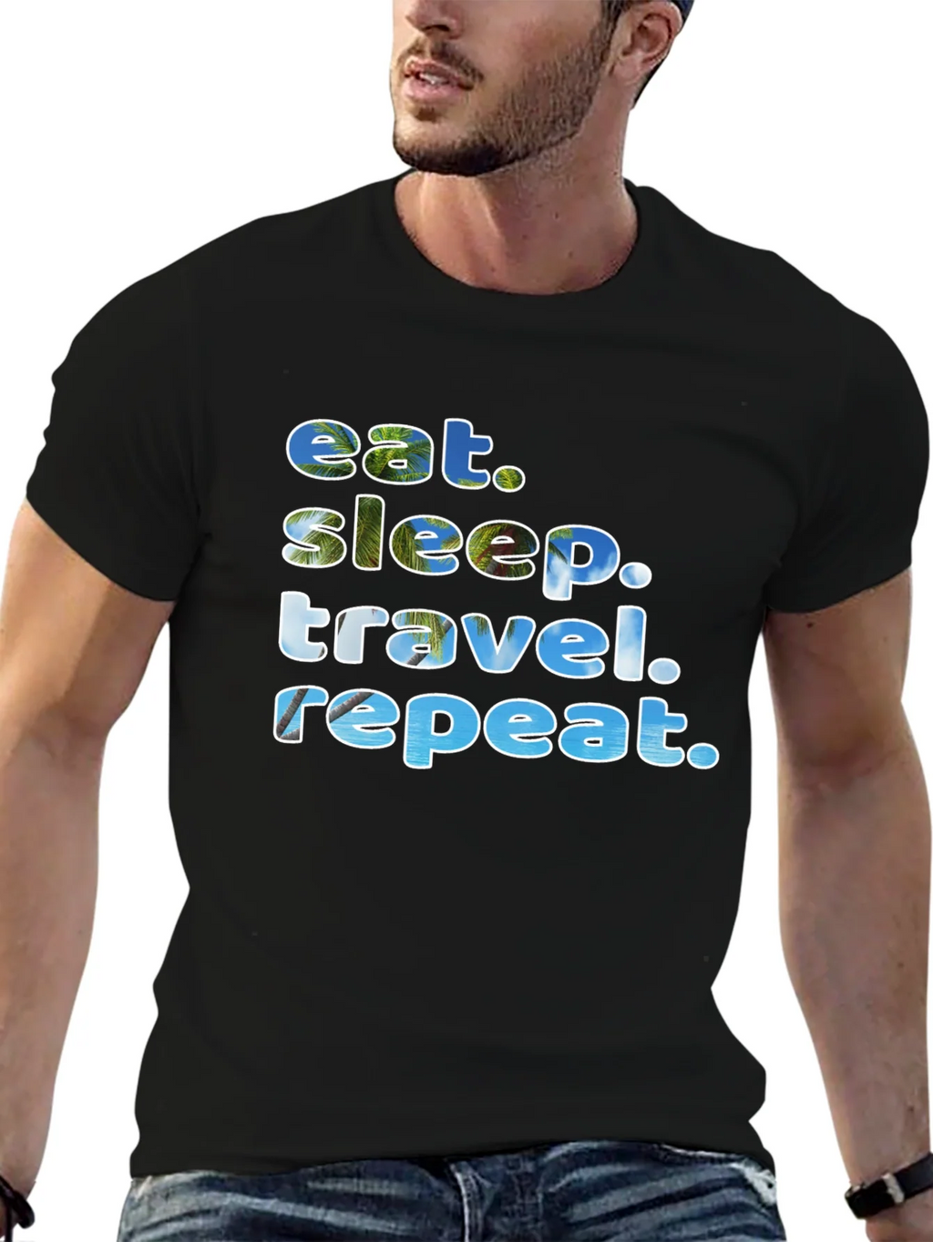 Eat Sleep Travel Repeat Black Graphic T-Shirt