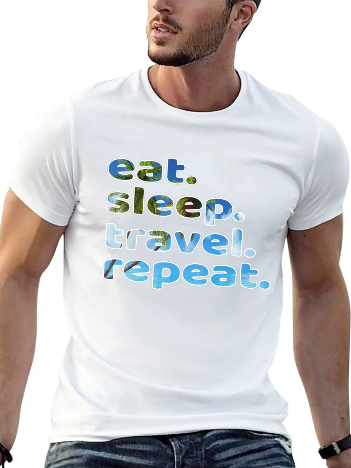 Eat Sleep Travel Repeat Black Graphic T-Shirt