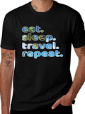Eat Sleep Travel Repeat Black Graphic T-Shirt